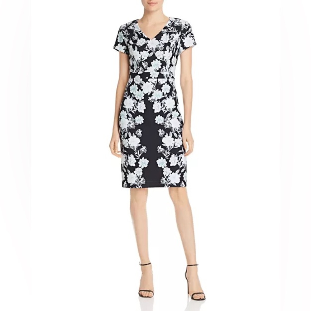 Karl Lagerfeld Paris Black Floral Sheath Dress Cap Sleeve Work Office Chic 2